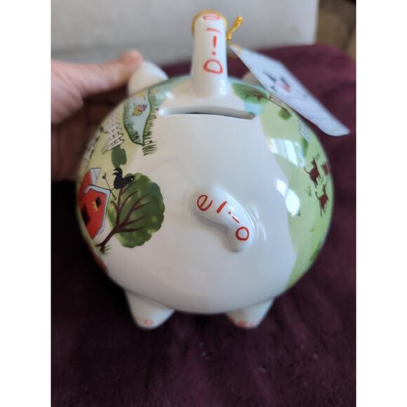 Hand Painted PIGGYBANK EXPRESS Piggy Bank 8" x 6.5" Old MacDonalds Farm Medium - Picture 4 of 10